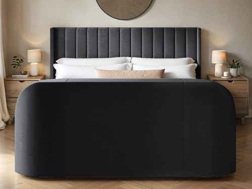 Flair Furnishings Fallon TV Side Lift Ottoman Bed Charcoal Velvet Super King