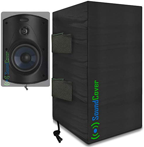 Two Black Compact Speaker Covers for C-Bracket Mounted Outdoor Speakers Size H 10.4 X W 6.7 X D 8.3 - fits Yamaha NS-AW150, Polk Audio Atrium 5, Klipsch Kho-7 & Pyle 5.25 Speakers