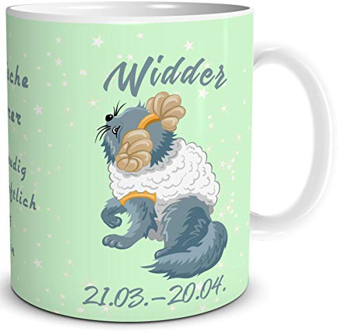 TRIOSK Tasse Katze lustig mit Spruch Sternzeichen Widder Katzenmotiv Geschenk Geburtstagstasse für Katzenliebhaber Frauen Freundin