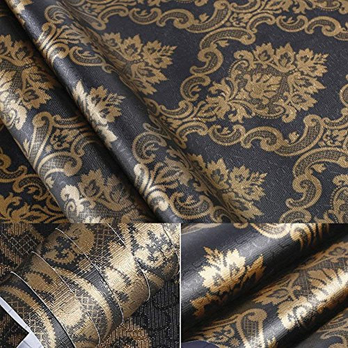 Feuille adhésive damassée noire et dorée pour étagère, commode, tiroir, papier peint autocollant pour comptoir, armoires de cuisine, mur, table, porte, bureau, 60 cm x 200 cm