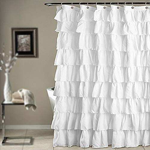 Tenda da doccia multifunzionale tinta unita, semplice, alla moda, in poliestere impermeabile, per casa, bagno e decorazione (180 x 180 cm, bianco)