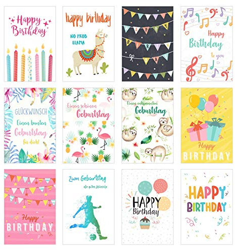 Edition Seidel Set 12 exklusive Premium Geburtstagskarten mit Umschlag. Glückwunschkarte Grusskarte Geburtstag Geburtstagskarte Mann Frau Karten Happy Birthday Billet Sprüche