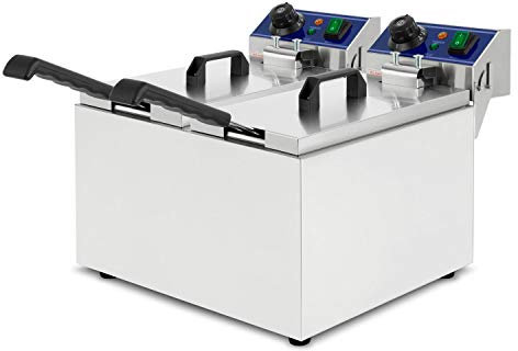 VERTES Friteuse Electrique Professionnelle 2x 8L, 6000W, 230V, Principe de la Zone Froide, Température 50-200°C, Panier à Friture, Fonction Reset, Acier Inoxydable, Fonctionnement à l'Huile