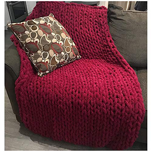 GLITZFAS Gestrickte Decke Grob Kuscheldecke Grobstrick Wolldecke Strickdecke Tagesdecke Überwurf Decke Zuhause Dekor Geschenk fürs Sofa Tagesdecke (Rot,120 * 150cm)
