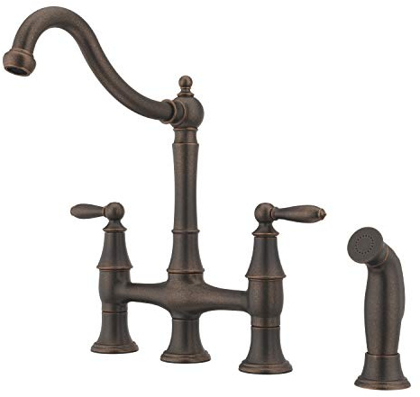 Pfister F-031-4COU Courant Bridge - Grifo de cocina con pulverizador lateral, bronce rústico