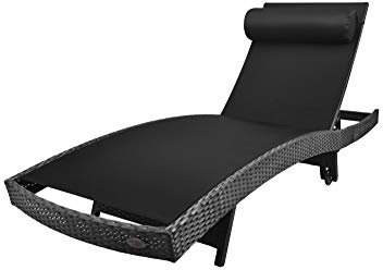 RS Trade® exclusive Milano mit Rollen Outdoor Polyrattan Sonnenliege (stapelbar und bis 160 kg belastbar), reißfeste Textil Bespannung, 5-Fach verstellbare Lehne, Gartenliege inkl. Nackenrolle, Silber