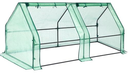 Ohuhu Portable Mini Greenhouse, 71x36x36 Greenhouses for Outdoors with Dual Large Zipper Doors & Ground Stakes, Waterproof & UV Protected Plastic Green House for Outside Garden Patio Backyard