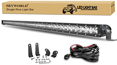 SKYWORLD 49 Zoll 125 cm 240W Spot Ultra Slim Einreihige LED Lichtleiste mit Kabelbaumsatz für Offroad Ranger 4x4 4WD ATV UTV SUV-Stoßstange Frontgrill Lufteinlass LED-Arbeitsleuchte 12V 24V
