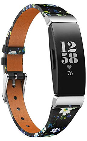 TenCloud Armbänder kompatibel mit Fitbit Inspire 2 Armband, superweiches schlankes Leder-Ersatzarmband mit Blumenmuster für Inspire 2/Inspire/Inspire HR Fitness-Tracker (grün)