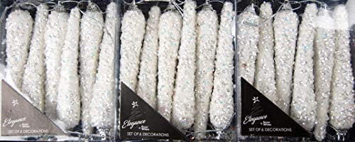 Set Of 18 White Bead Encrusted 12cm Hanging Icicles Christmas Tree Decorations