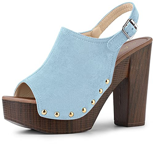 Allegra K Women's Slingback Platform Chunky Heel Sky Blue Sandals 8 M US