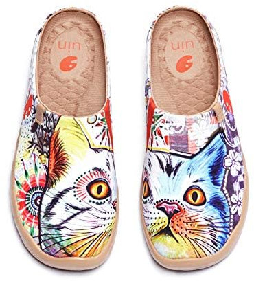 UIN Cheer Up Slipper Damen Katze Hausschuhe Wanderschuhe Bemalte Slip On Schuhe Leicht Sneaker Schlupfschuh Gemütlich Reise Schuhe Canvas Mehrfarbig(36)