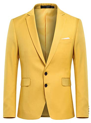Allthemen Blazer da Uomo a Due Bottoni con Spacco Posteriore in Tinta Unita Jacket da Abito d'Affari Business Giallo XL