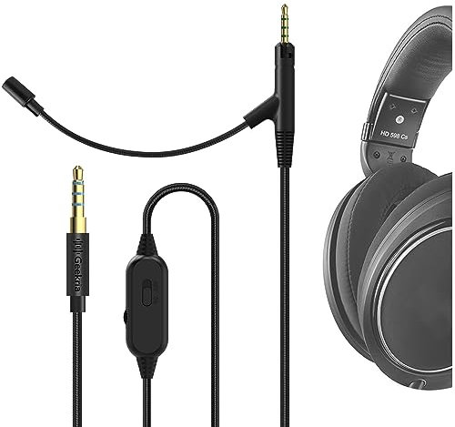 Geekria QuickFit Boom Mikrofon-Kopfhörer-Kabel für Gaming und Meeting, kompatibel mit Sennheiser HD598, HD598 SE, 2,5 mm Klinkenstecker, Ersatzkabel mit Galgenmikrofon und Lautstärkeregler (1,5 m)