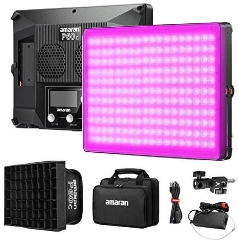 Aputure Amaran P60C 60 W RGBWW Panneau vidéo Couleur 2500 K-7500 K, CRI95+/TLCI 96+5900 Lux@1 m 10 Effets de lumière Application pour Photographie, tir de Mariage