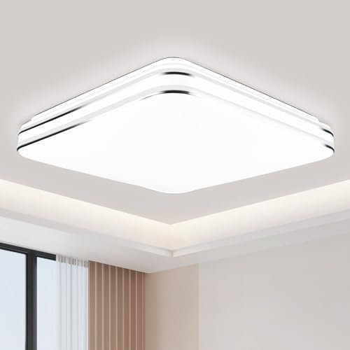 VIPMOON 12W LED Ceiling Light, 1080lm Double Silver Edge Flush Bath Ceiling Lights, 6500K Cool White, Indoor Ultra-Thin Silver-Rimmed Square Ceiling Lights for Bedroom, Passage, Kitchen