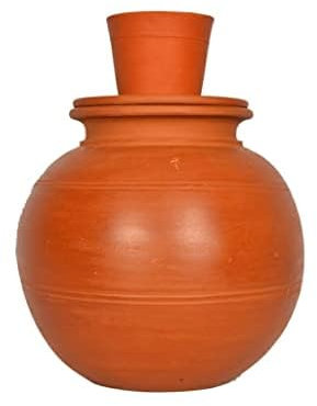 Village Decor Pot à eau fait main en terre cuite avec couvercle et verre (capacité 4000 ml)