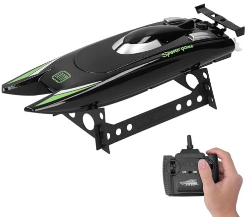 Schutzspielzeug 2,4 G RC Boat, 30 km/h, wiederaufladbar, Hochgeschwindigkeits-Rennboot, Doppelmotor-Fernbedienung, Motorboot, Spielzeug für Erwachsene und Kinder (schwarz)