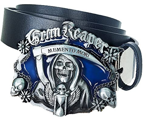 DIANKUZHAN Gothic Punk Men's Leather Belt Casual Fashion Cool Cowboy Buckle Removable Plaque Fit Waist Size Up To 50 Inch, Blue Black, s-5xl