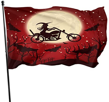 Halloween-Flagge 3x5 Ft Hexe Mond Stern Nacht Fledermäuse rot Gartenfahnen Hausfahnen Willkommenshof Banner Innen- und Außendekoration