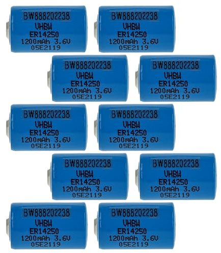 vhbw 10x ER14250 Rundzellenbatterien Ersatz für 1/2AA, 1770-XZ, 3B26, 418-0076, 60-0576-100 - Spezialbatterien (1200mAh, 3,6V, Li-SOCl2)