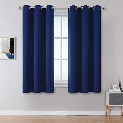 DUALIFE Navy Blue Short Blackout Curtains for Bedroom - Kitchen Curtains Thermal Insulated Curtain Panels 34 Inch, Grommet Cafe Curtains(Navy, 34 Wide by 45 Long, 2 Panels)