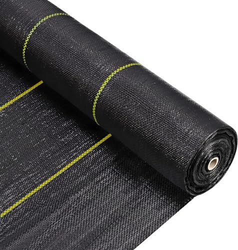 AirTech-UK Heavy Duty Weed Control Membrane Garden Weed Barrier Fabric for Landscaping Driveway Gravel Artificial Grass Lawn Underlay Black Woven Roll Ground Cover 2M Wide x 1M-100M length (2M x 5M)