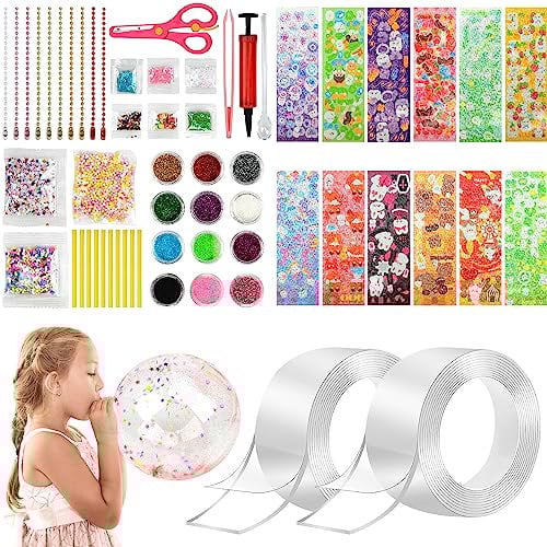 2 Pack Nano Tape Bubbles Kit, Double Sided Nano Tape for Making Bubbles, DIY Nano Bubble Tape with Pump Sequins Glitter Powder Stickers, Nano Magic Tape Creative Water Ball Craft Kits for Kids Adults