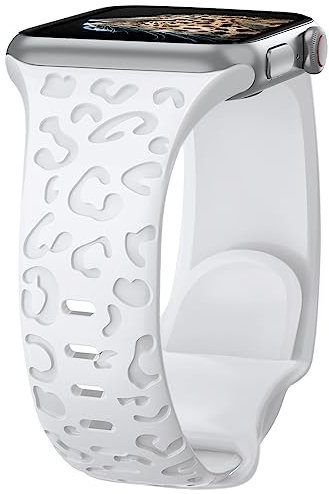 Towsnails Compatible with Apple Watch Straps 44mm 42mm 45mm 46mm 49mm, Leopard Print Silicone Sport Band Replacement Straps for Apple Watch Series 11 10 9 8 7 6 5 4 3 2 1 SE SE3 Ultra 3/2/1 - White