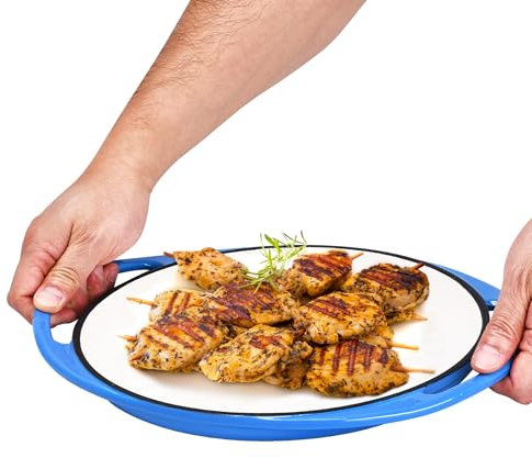 Bruntmor Runde Gusseisen-Grillpfanne – vielseitig für Herd, Ofen und Tisch – langlebiges und stilvolles Design – Gusseisen-Kochgeschirr – bis 260 °C – 34 cm – Blau