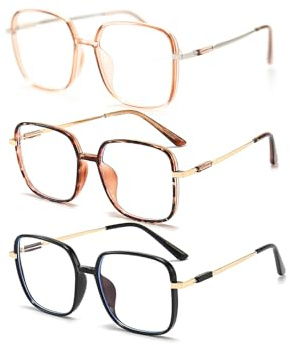 KAEOISFU 3 STÜCKE Großer Quadratische Lesebrillen für Männer und Frauen, Blaulicht-blockierende Computer-Lesebrille, Ultraleicht Damen Computer-Brille Gegen Augenermüdung