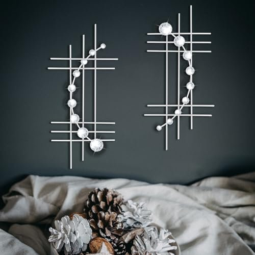 ZEXUIRU Bling-Metall-Wanddeko mit Schmuckkristallen, Wandaufhängung, Strass-Diamant, abstrakte Wandskulptur aus Eisen, Silber, 2er-Set