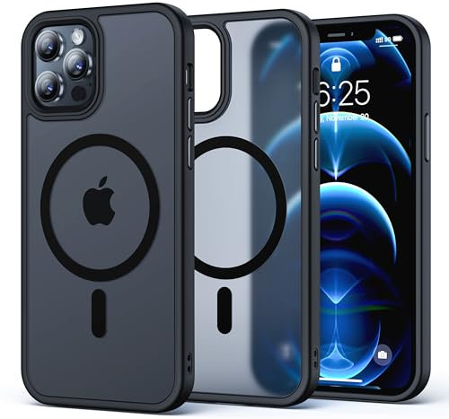 ONOFSO Cover Magnetica per iPhone 12 Pro Max 6,7Pollici[Compatibile Con MagSafe][Protezione di Livello Militare] Custodia per Cellulare Opaca Semitrasparente Anti-impronte, Nero