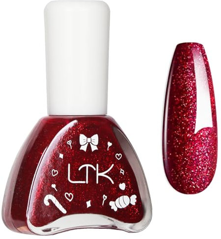 EONFAVE GlitterNail Varnish - Wine Red, QuickDry Long-Lasting Breathable No Need Cure for DIY NailArt Manicure (12ML)