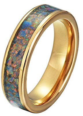 Bishilin Männer Ringe Edelstahl Gold, Herren Ring Personalisiert 8MM mit Opal Bandring Gr.70 (22.3), Freundschaftsring Hochzeit Ringe Nickelfrei