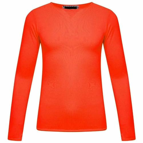 GUBA® Girls T Shirt Long Sleeve Top Kids Plain Basic Uniform T-Shirt Crew Neck Tee Size 5-13 Years (11-12 Years, Orange)