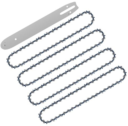 4 Stück Sägeketten + Schwert 25cm 3/8LP 1.1mm 40 Treibglieder Rückschlagsarme Kette, Kompatibel für Stihl, Dolmar, Husqvarna, Einhell, Bosch, Makita usw.