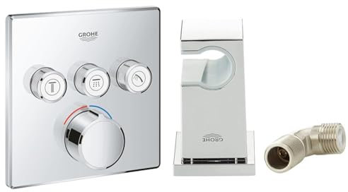 Grohe 29149000 Smartcontrol Mitigeur Encastrés 3 Sorties, Chrome & Coude à Encastrer 1/2 Pouces Euphoria Cube 26370000, Argent (Import Allemagne)