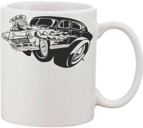 Functon+ Crazy Furious Auto verziert mit Flammen Keramik Tasse weiß