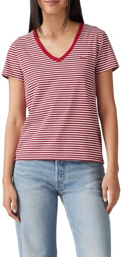 Levi's Women's The Perfect V-Neck T-Shirt, Indigo Stripe Scarle, S