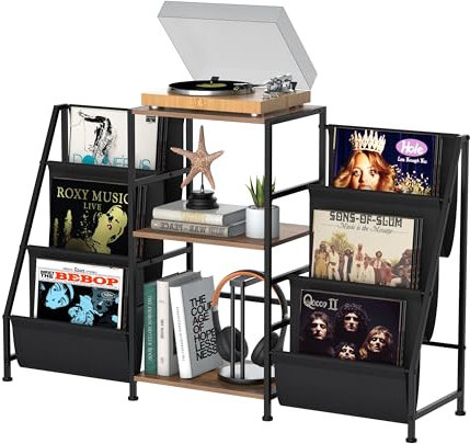 VEDECASA Libreria tavolino con ripiano a 3 ripiani, in vinile, per soggiorno, supporto per dischi in vinile, per fino a 200 album