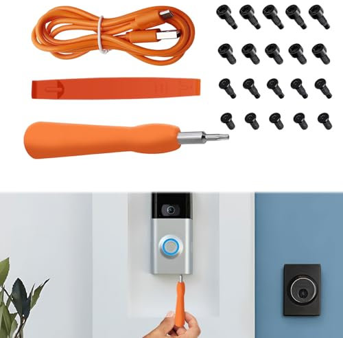 Ring Doorbell Screwdriver Replacement Kit, 1 Pcs Screwdriver with 20 Pcs Ring Doorbell Screws, 1 Pcs Ring Doorbell Charger Cable, Pry Bar, Double-Ended T6 T15 (Orange)