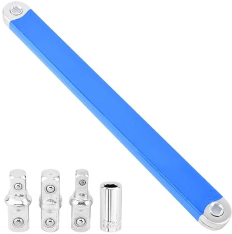 15-Inch Impact-Ready Offset Extension Wrench Set with 1/2,1/4,3/8 Square Drive Adapters and 1/4 Drill Drive Adapters,Designed for Hard to Reach Areas,Wrench Extender,Blue