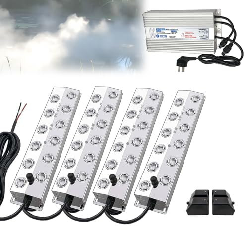 Ultrasonic Mist Maker Fogger, Ultrasonic Mist Maker of 12 Head, Ultrasonic Mister Fogger with Ip67 Waterproof Power Supply and Buoy for Halloween Decoration Pond Garden Lawn Rockery Greenhouse.