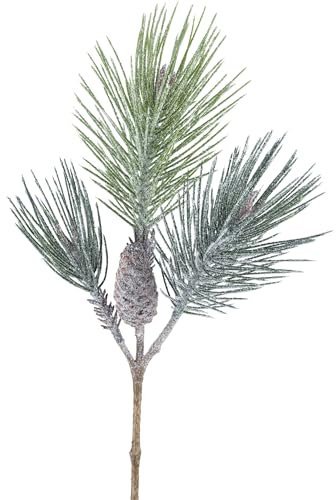 CREATIV green weihnachtlicher Kiefernzweig geeist mit Glitzer 58cm I künstlicher Tannen-Zweig mit naturgetreuen Zapfen & Nadeln I Weihnachtsdeko I Tischdeko für Weihnachten I Weihnachtsgesteck