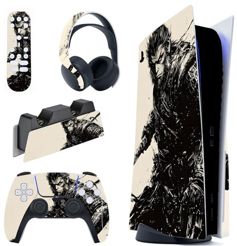 PlayVital Skin für ps5 Konsole Regular Edition,Aufkleber Vinyl-Skin Stickers Schutzfolie Folie für PS5 Konsole,Controller,Ladestation, Headset,Medienfernbedienung-Inkblade Wukong