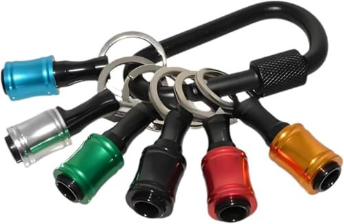6 Stück Bohrerhalter, 1/4 Zoll Sechskantschaft Schraubendreher-Bit-Verlängerung Aluminiumlegierung Schraubendreher-Bits Halter Schlüsselanhänger mit Schwarzem Karabiner (6 Farben)