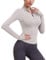 iWoo Sportshirt Damen Langarmshirt Gym Top Half Zip Sweatshirt Laufshirt Funktionsshirt mit Halbem Reißverschluss und Daumenloch Elfenbeingrau M