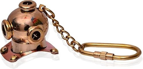RK NAUTICAL INSTRUMENT Porte-clés casque de plongeur en laiton massif, idée cadeau unique, doré, Medium