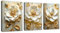 WENGTIAO 3 Pcs Weiße Pfingstrose Blumen Leinwand Bilder Kunstdrucke mit Rahmen Aesthetic Goldene Blätter Weiß Blumen Bild auf Leinwand Wandbilder Wohnzimmer Schlafzimmer Deko 30x40 cmx3